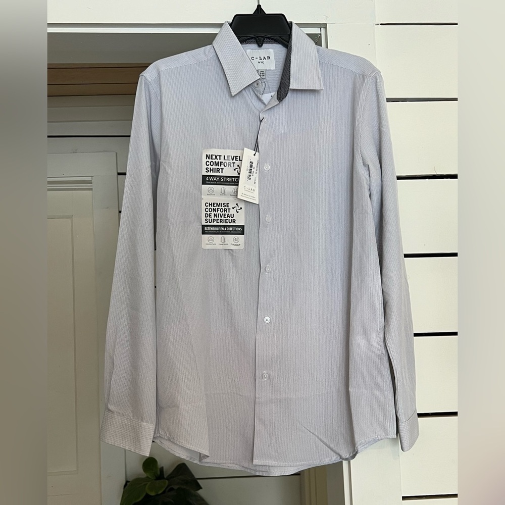 Comfort Lab Grey & White Button Down Shirt- size 15.5/Medium
